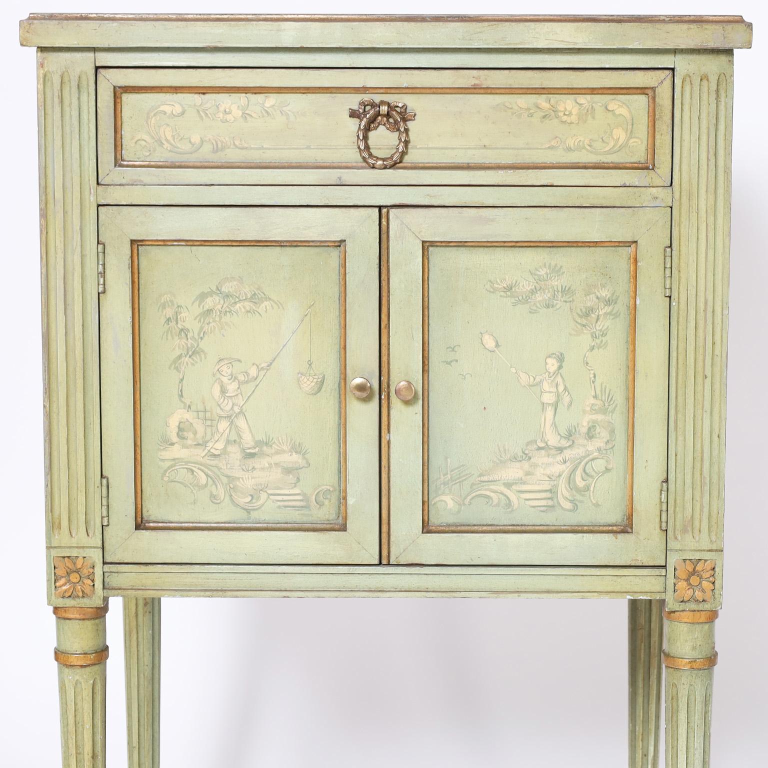 Hardwood Pair of Vintage Italian Chinoiserie Painted Neo Classic Stands For Sale