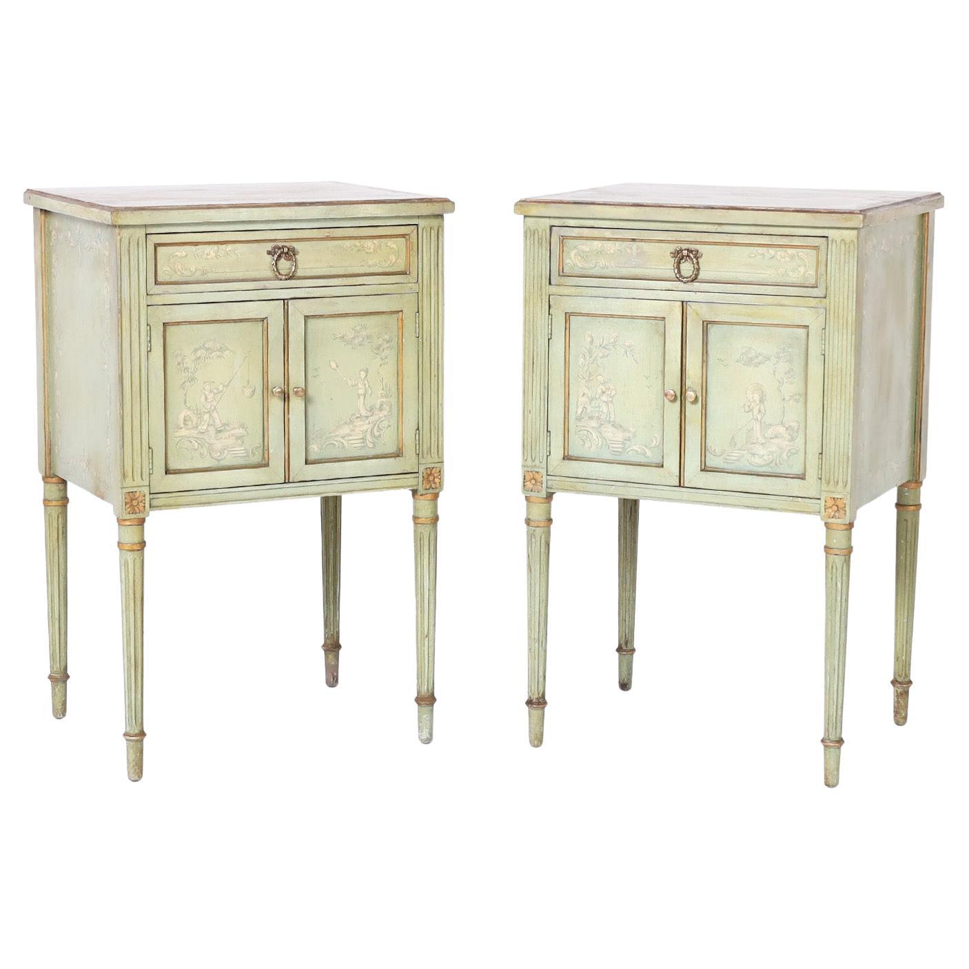 Pair of Vintage Italian Chinoiserie Painted Neo Classic Stands For Sale