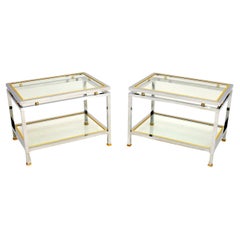 Pair of Vintage Italian Chrome and Brass Side Tables