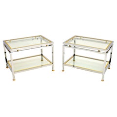 Paire de tables d
appoint italiennes vintage en chrome et laiton