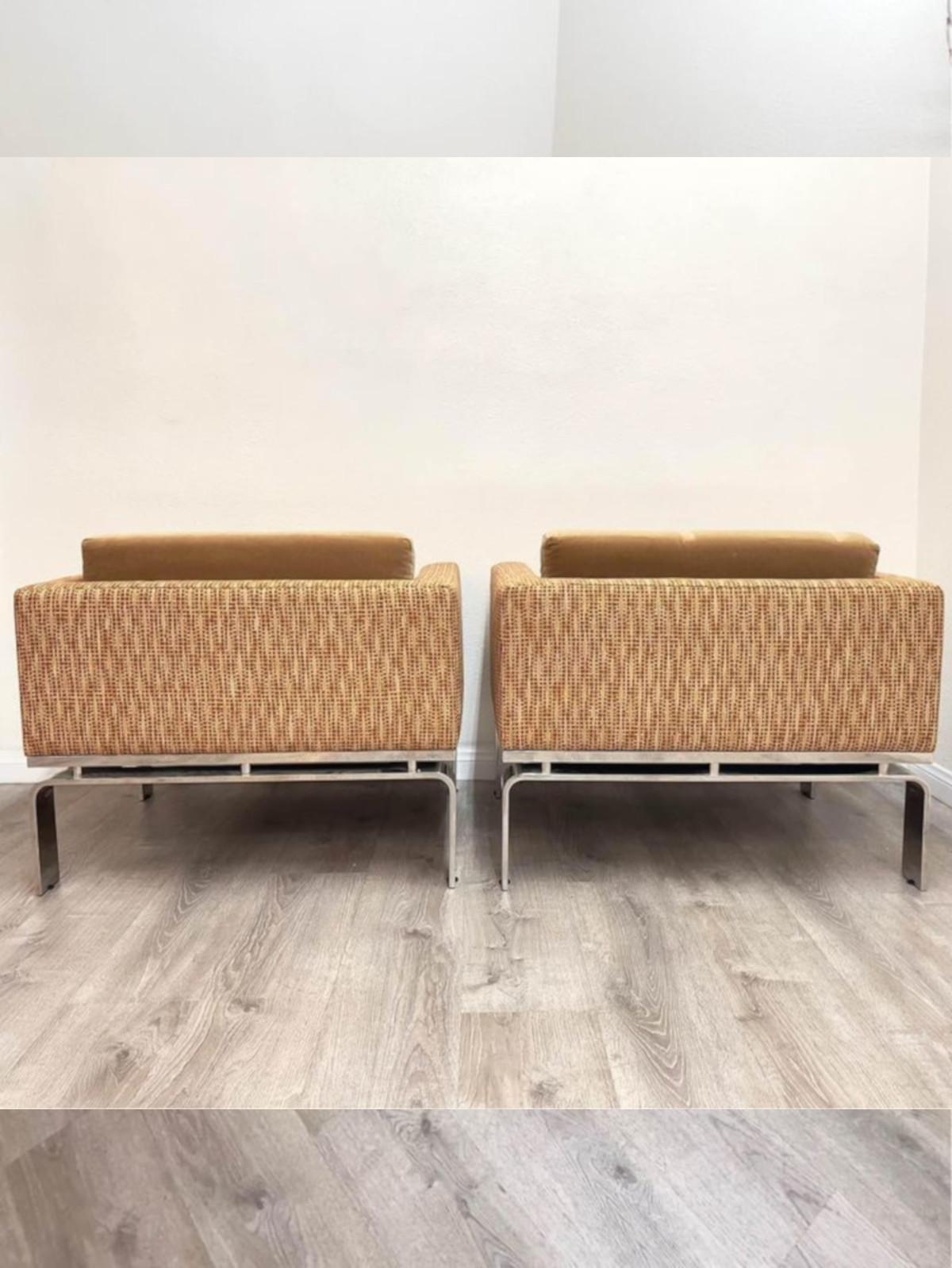 Modern Pair of Vintage Italian Chrome Club Chairs For Sale