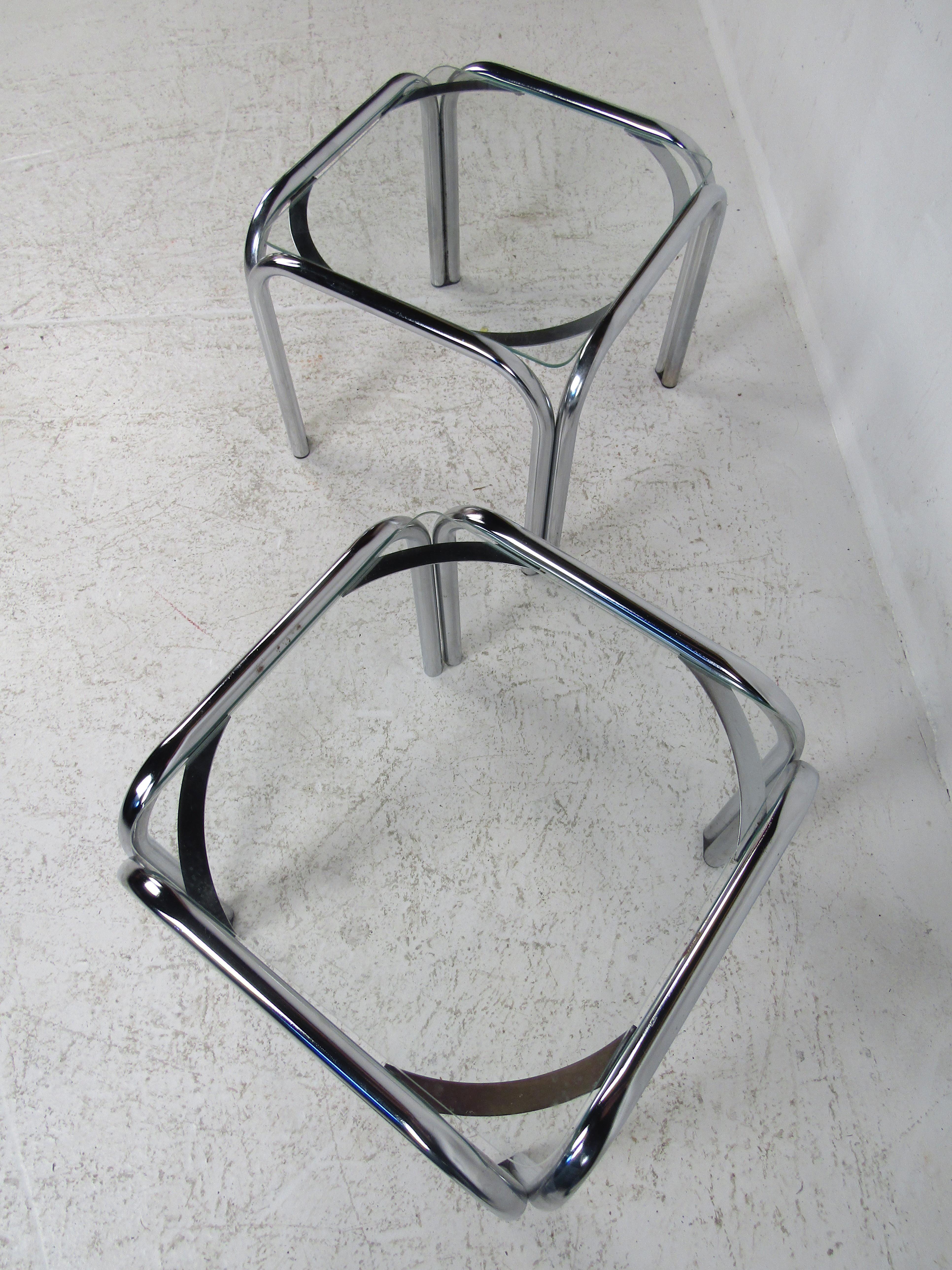 Glass Pair of Vintage Italian Chrome Side Tables