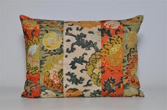 Pair of Vintage Italian Cushions Backed in New Irish Linen Pillows Orange Green