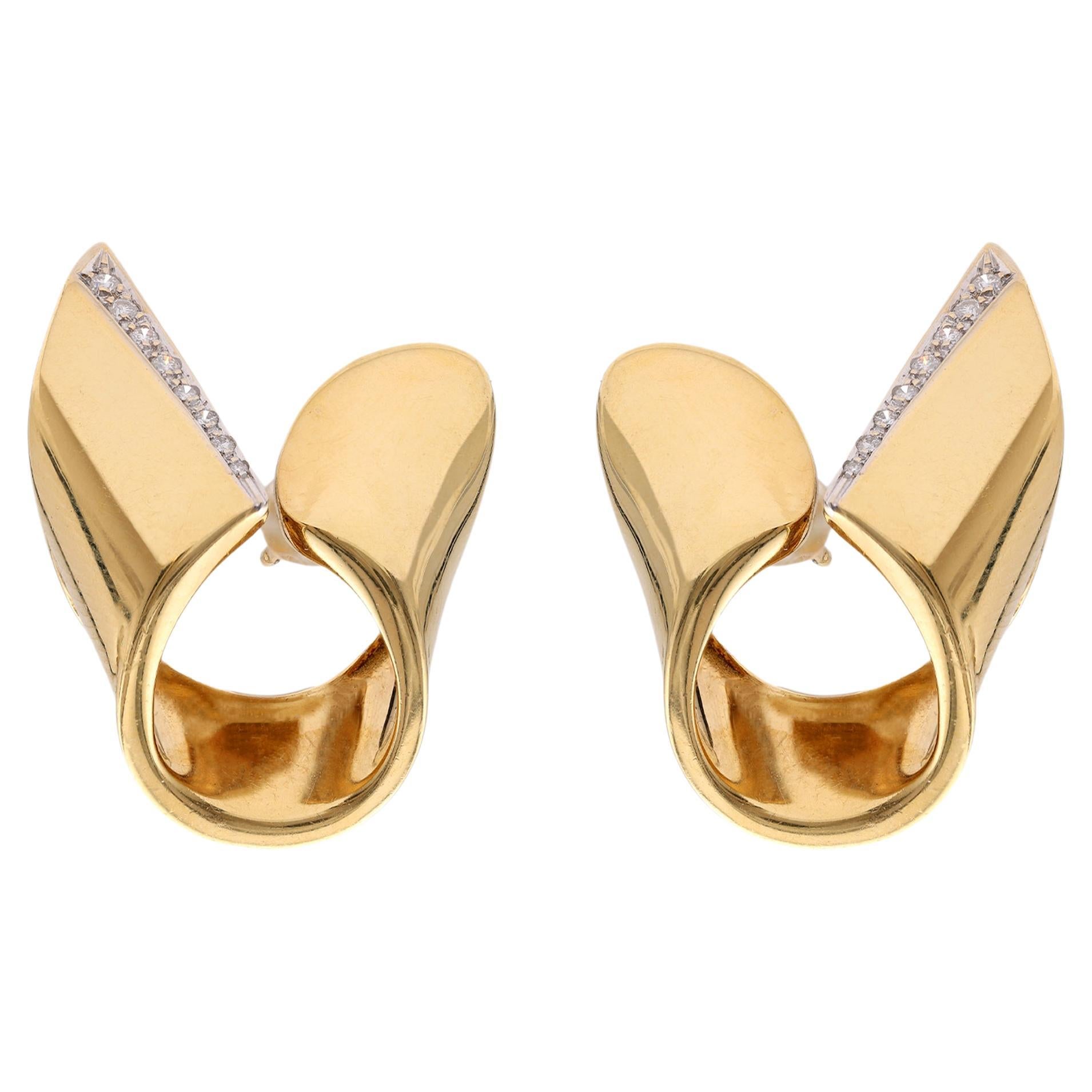 Paar italienische Diamant-Ohrringe aus 18 Karat Gold mit Vintage-Diamant