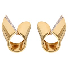 Pair of Retro Italian Diamond 18k Gold Earrings