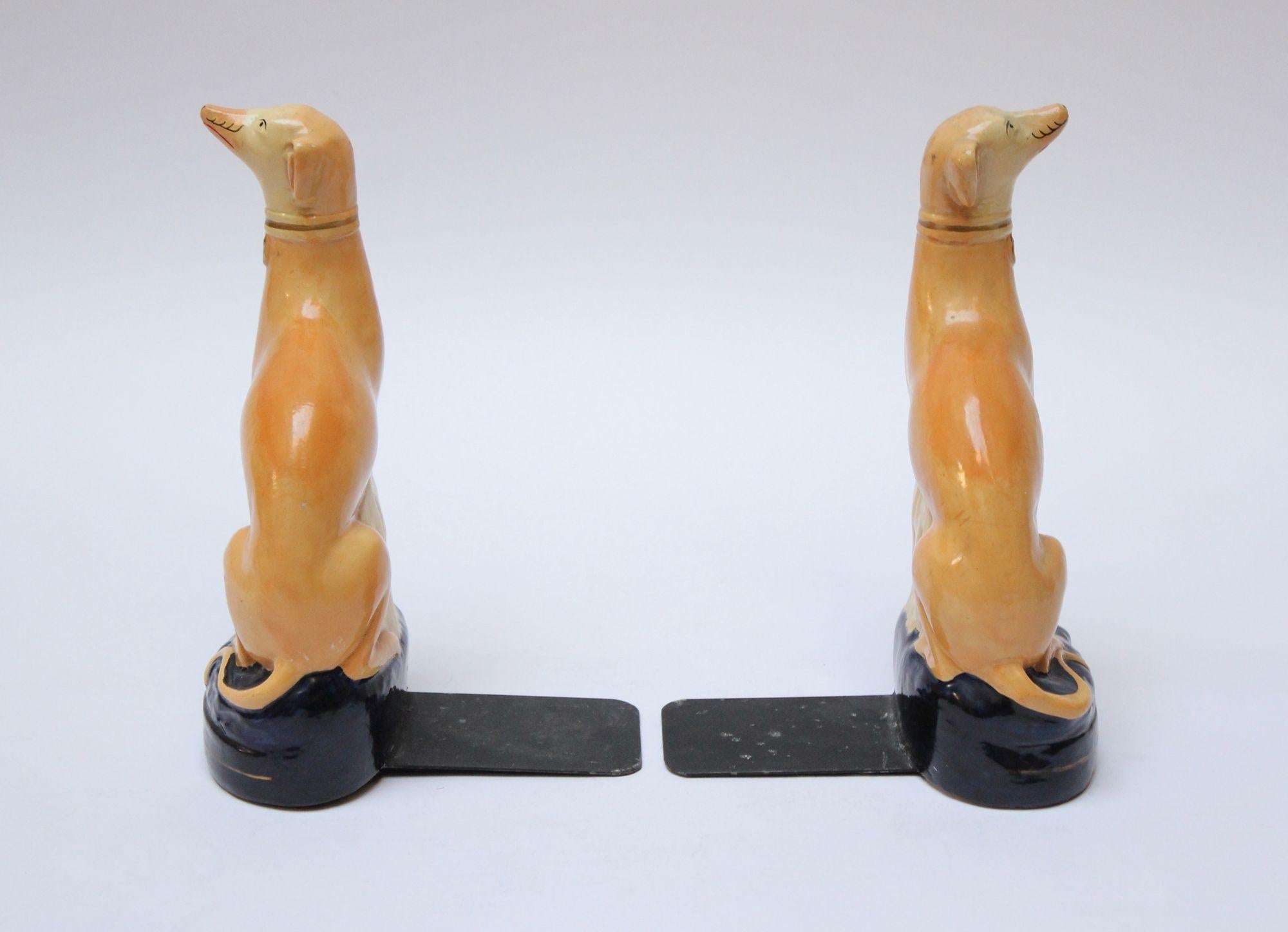 Hand-Painted Pair of Vintage Italian Figural Porcelain Italian Greyhound Bookends by Borghese