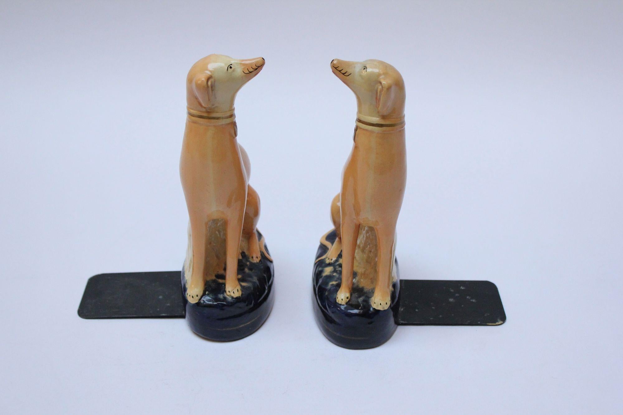 Pair of Vintage Italian Figural Porcelain Italian Greyhound Bookends by Borghese In Good Condition In Brooklyn, NY