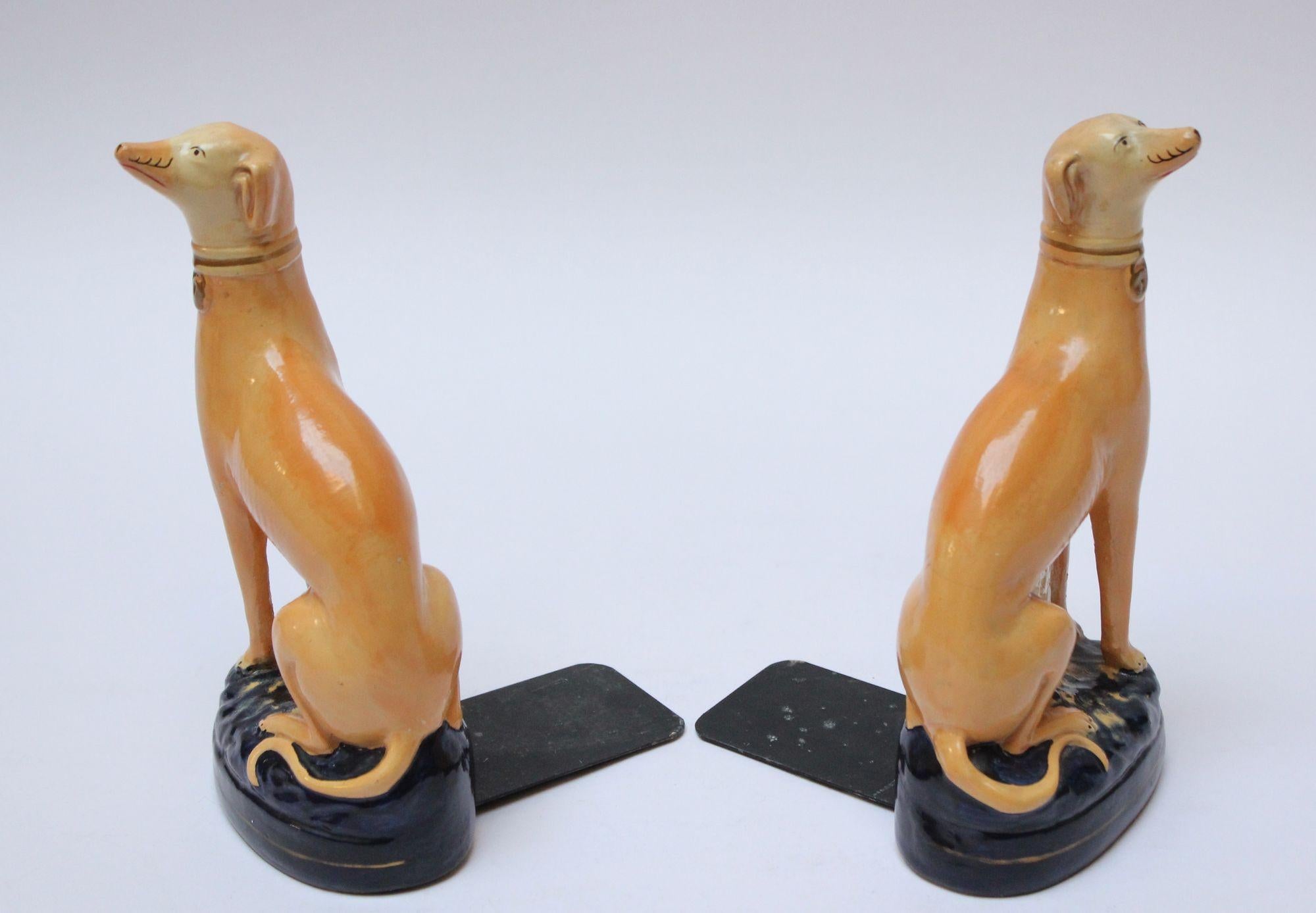 Early 20th Century Pair of Vintage Italian Figural Porcelain Italian Greyhound Bookends by Borghese