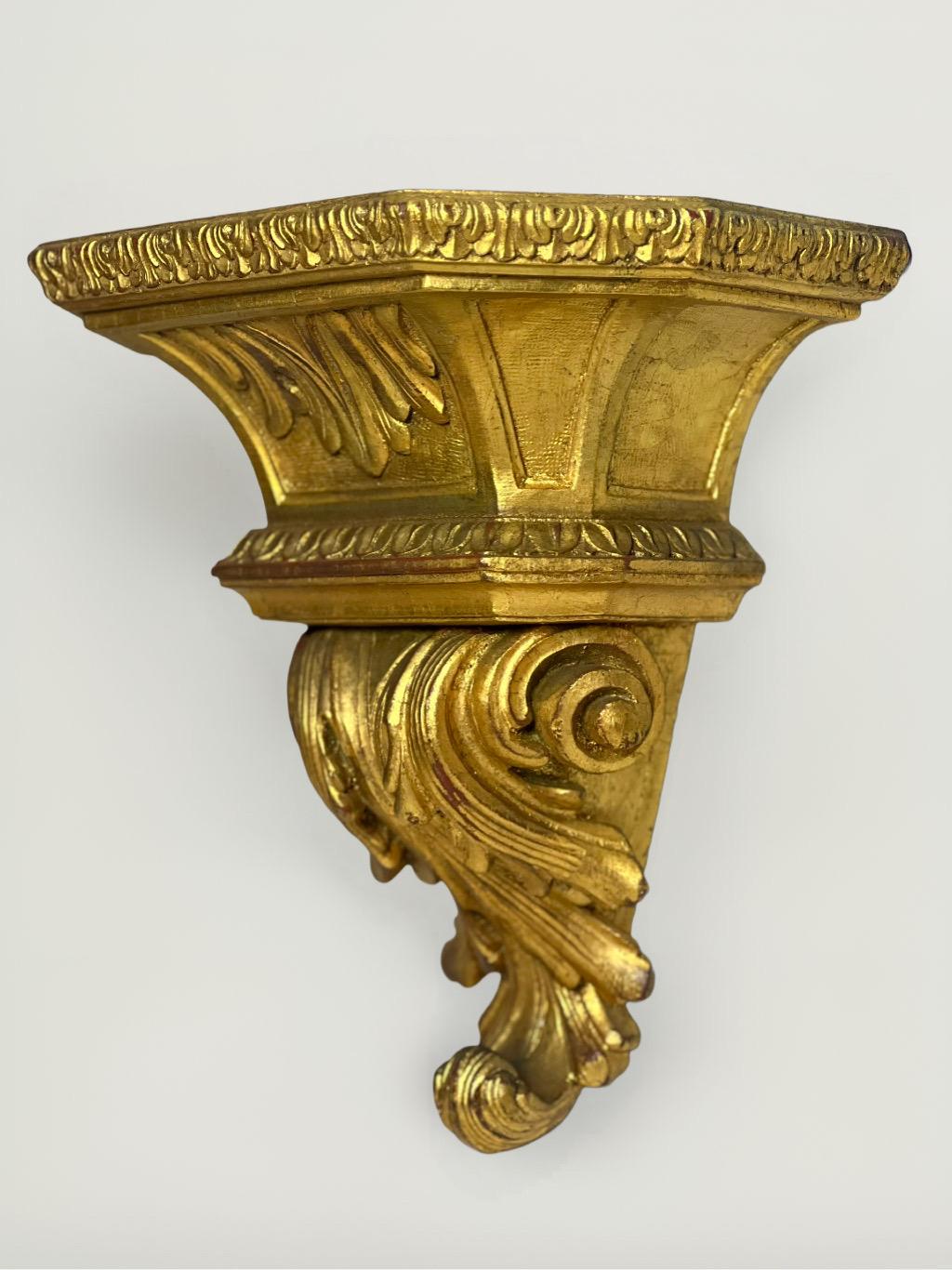 Rococo 20th Century Italian Florentine Style Giltwood Wall Bracket Shelves For Sale