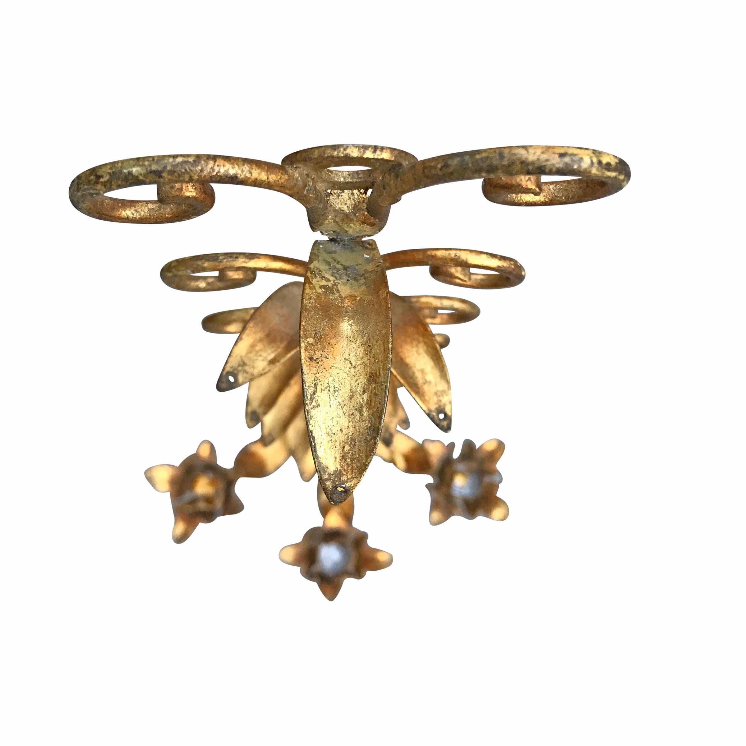 Iron Pair of Vintage Italian Gilt Candle Sconces