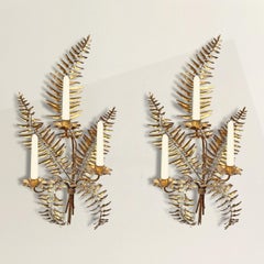 Pair of Vintage Italian Gilt Fern Candle Sconces