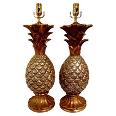 Pair of Vintage Italian Gilt Terracotta Pineapple Lamps