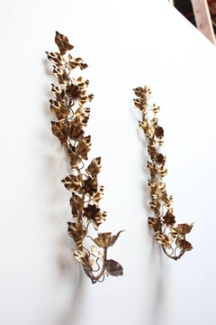 Pair of Vintage Italian Gilt Tole Florentine Sconces / Candleholders