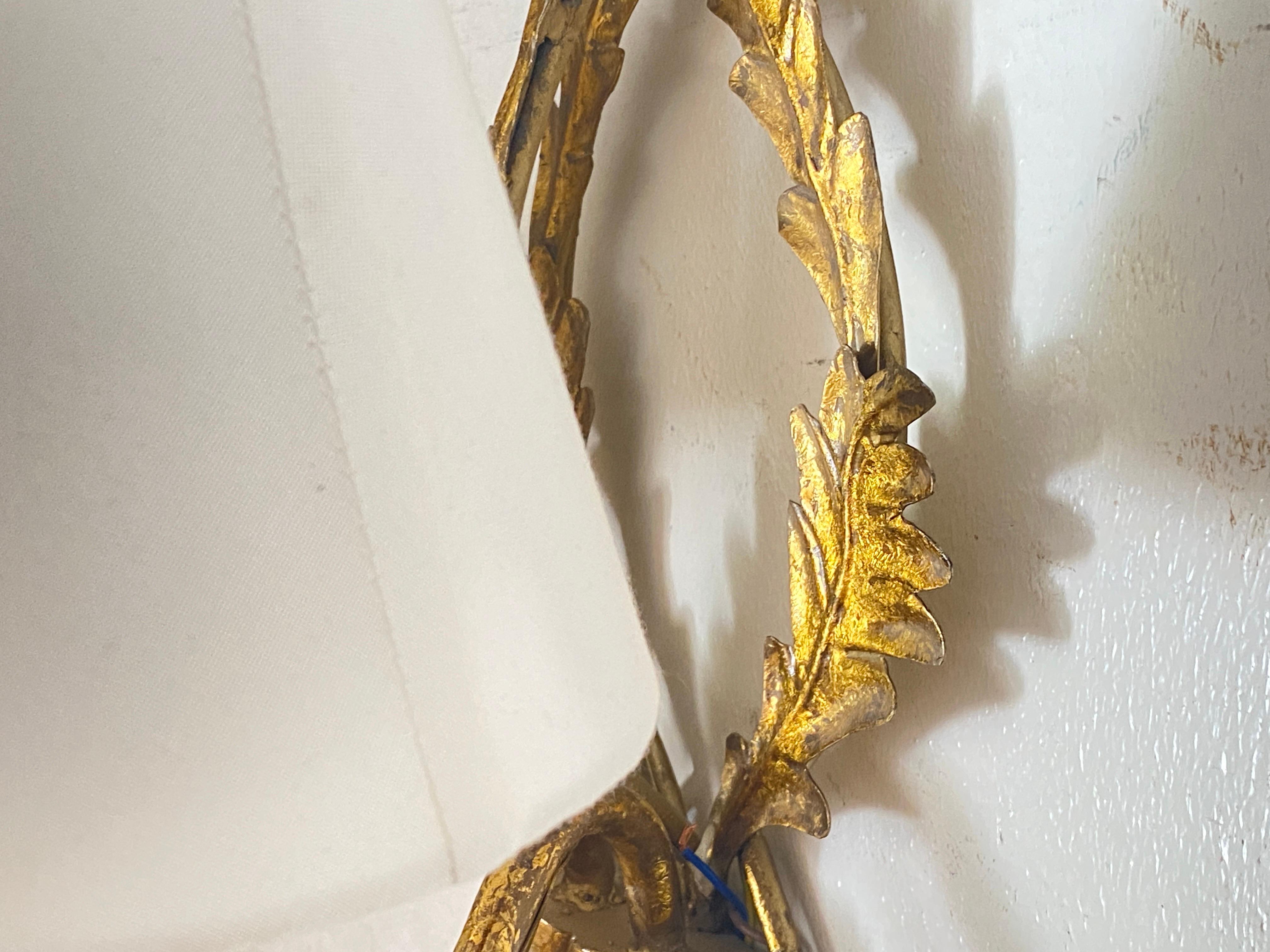 Pair of Vintage Italian Gilt Tole Florentine Sconces Gold Color For Sale 5