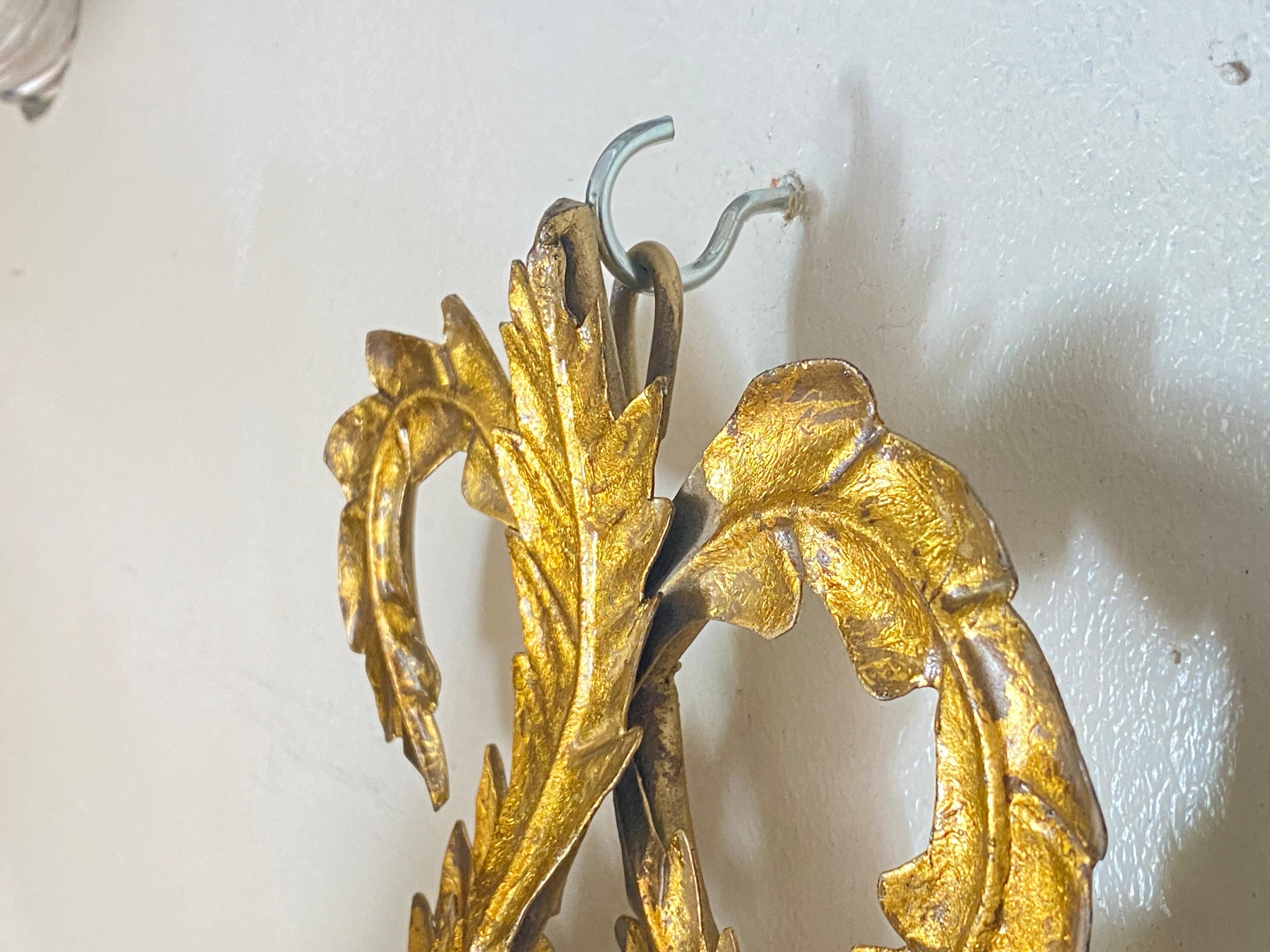 Metal Pair of Vintage Italian Gilt Tole Florentine Sconces Gold Color For Sale