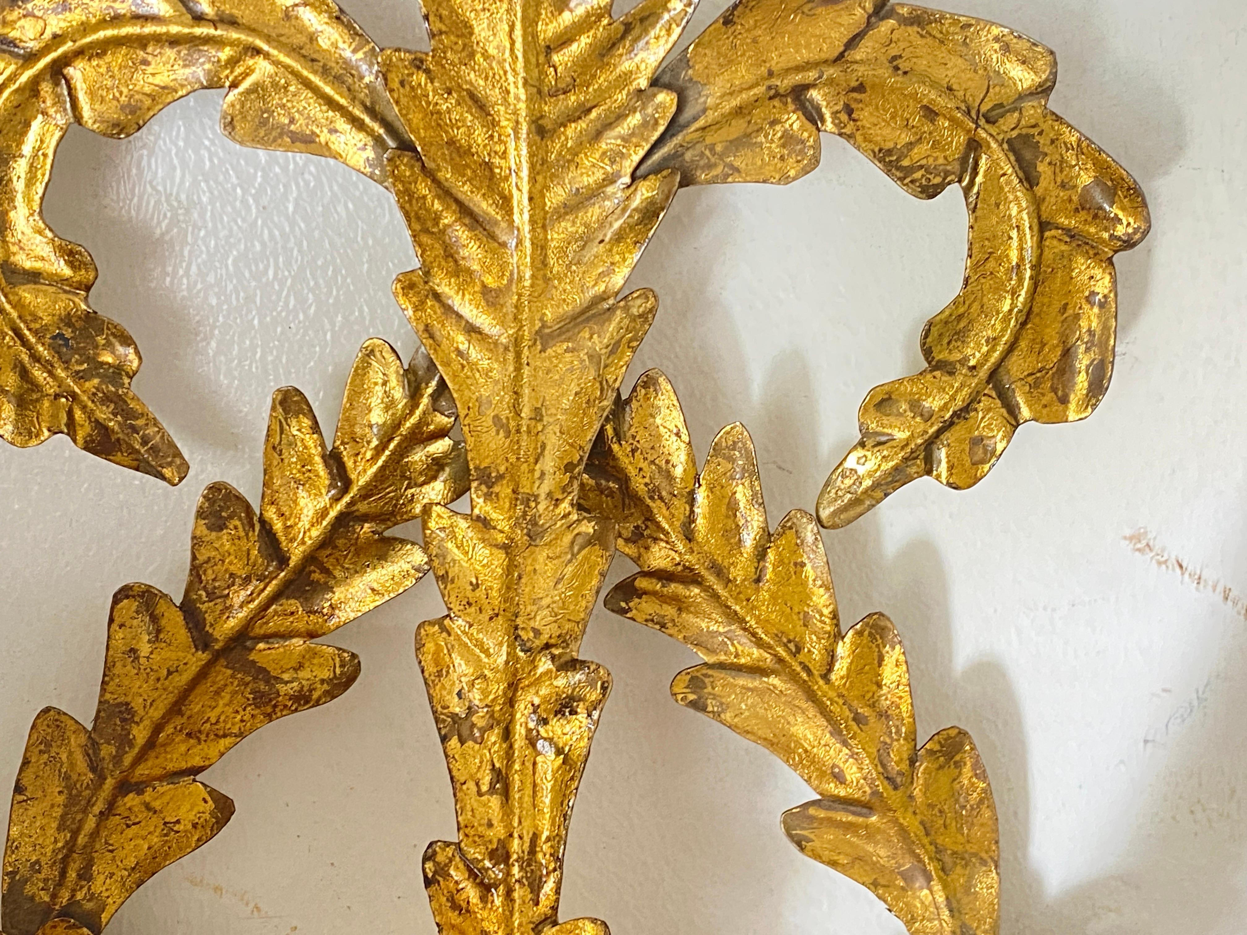 Pair of Vintage Italian Gilt Tole Florentine Sconces Gold Color For Sale 3
