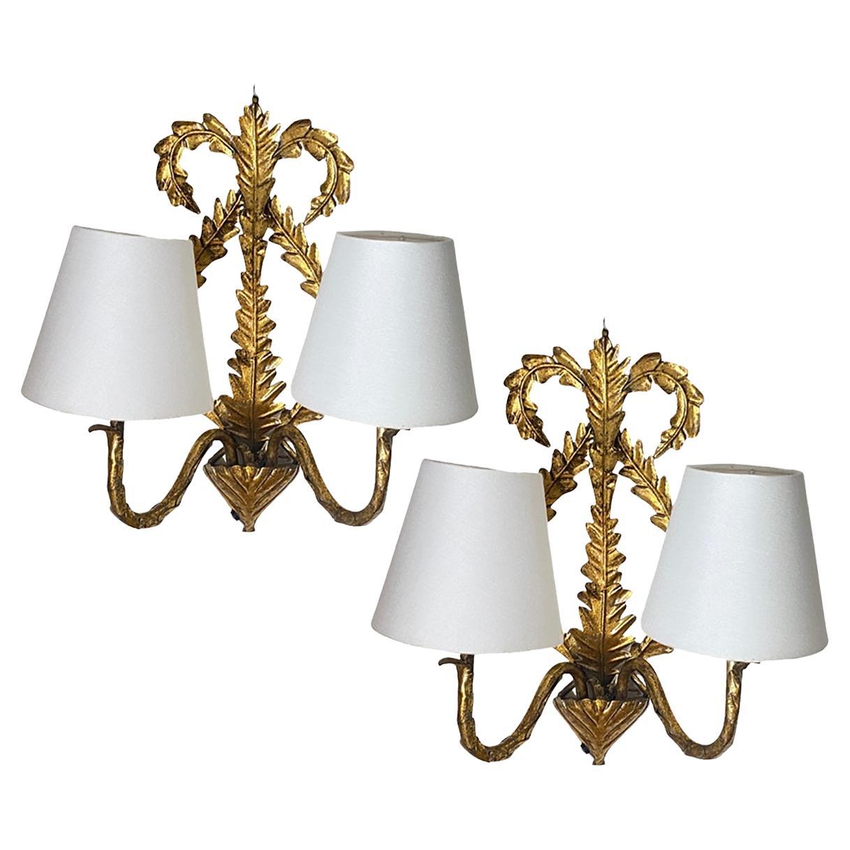 Paar italienische vergoldete Florentine Wandleuchter Gold Farbe