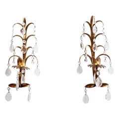 Pair of Vintage Italian Gilt Tole Wall Sconces / Candleholders