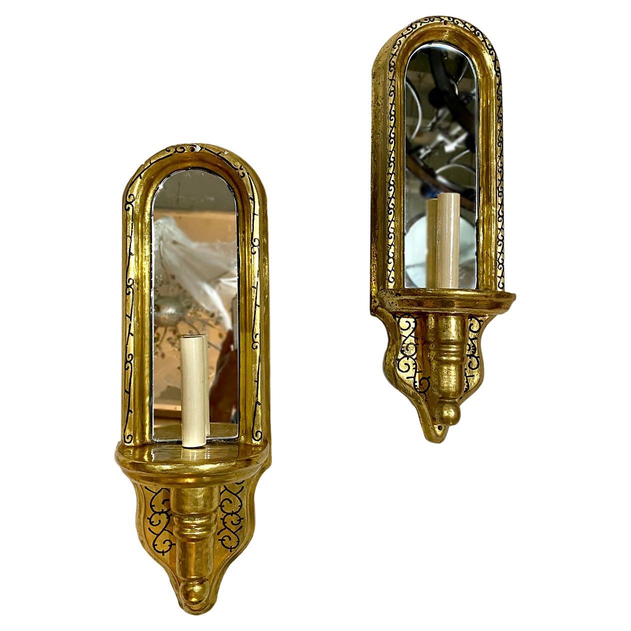 Pair of Vintage Italian Gilt Wood Sconces For Sale