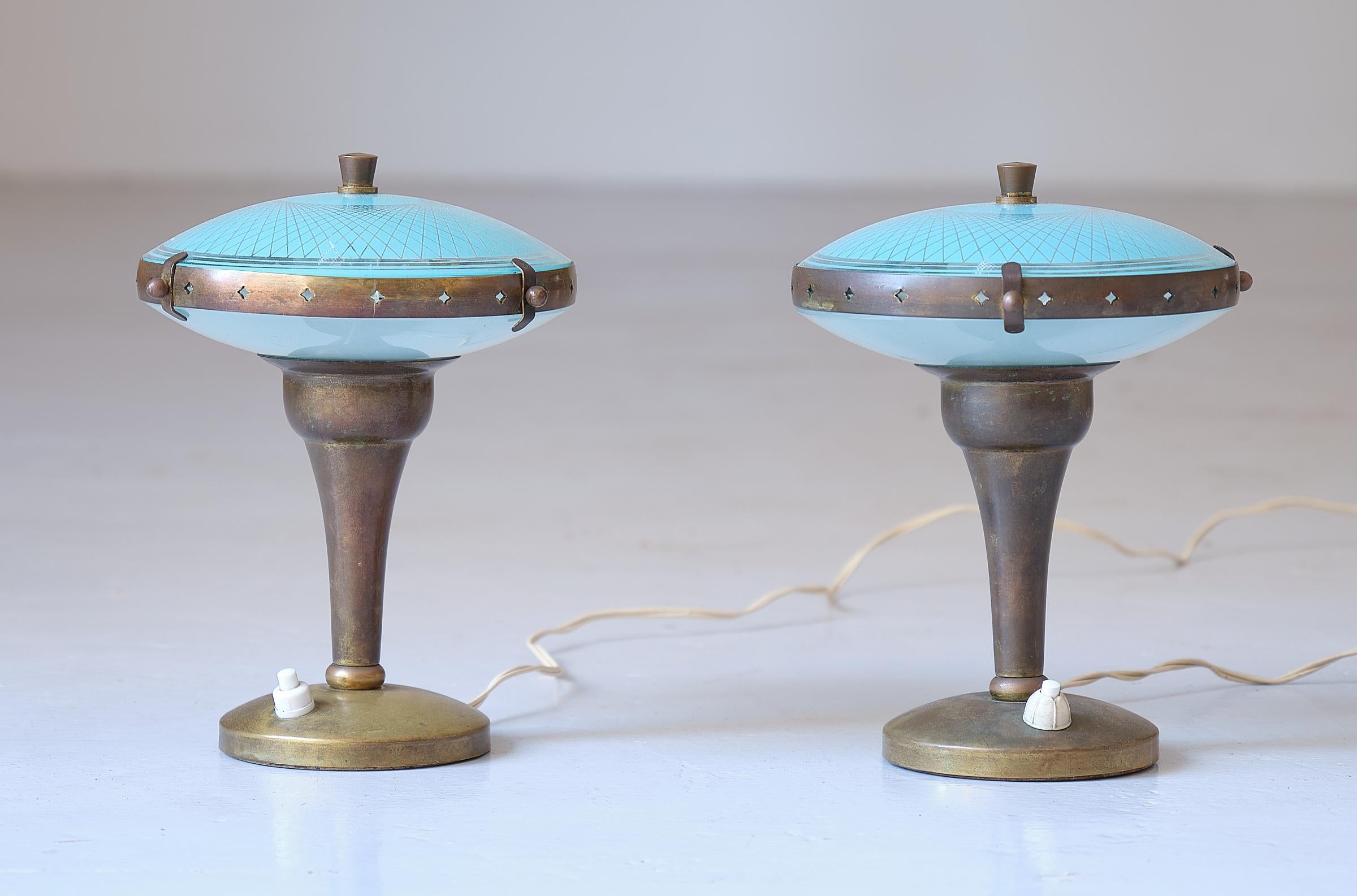 Pair of Vintage Italian Glass and Brass Table Lamps, 1950s 2