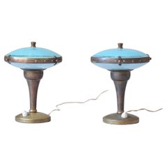 Pair of Vintage Italian Glass and Brass Table Lamps, 1950s
