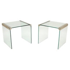 Pair of Vintage Italian Glass and Chrome Side Tables by Gallotti and Radice