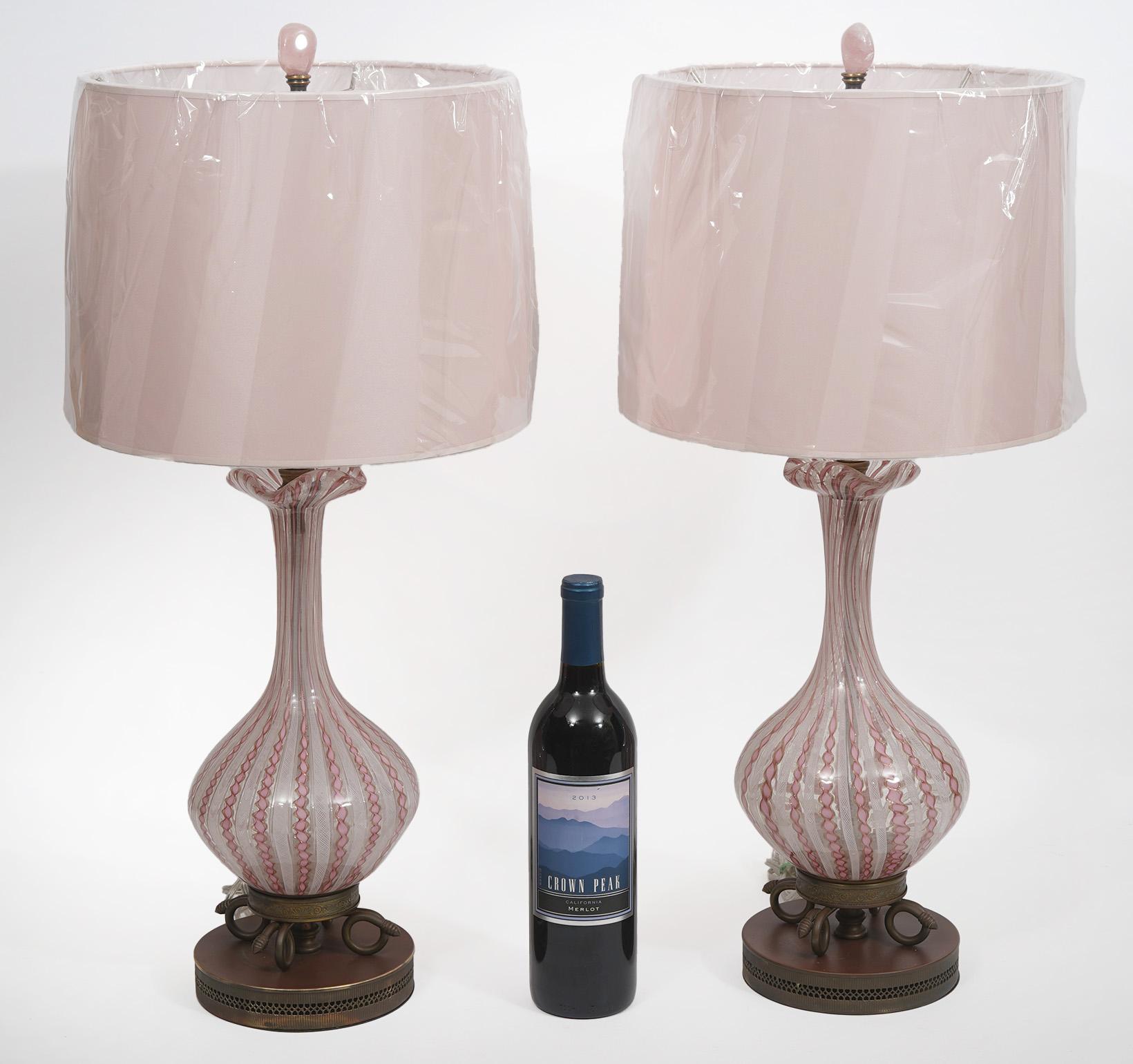 Art Glass Pair of Vintage Italian Glass Lamps For Sale