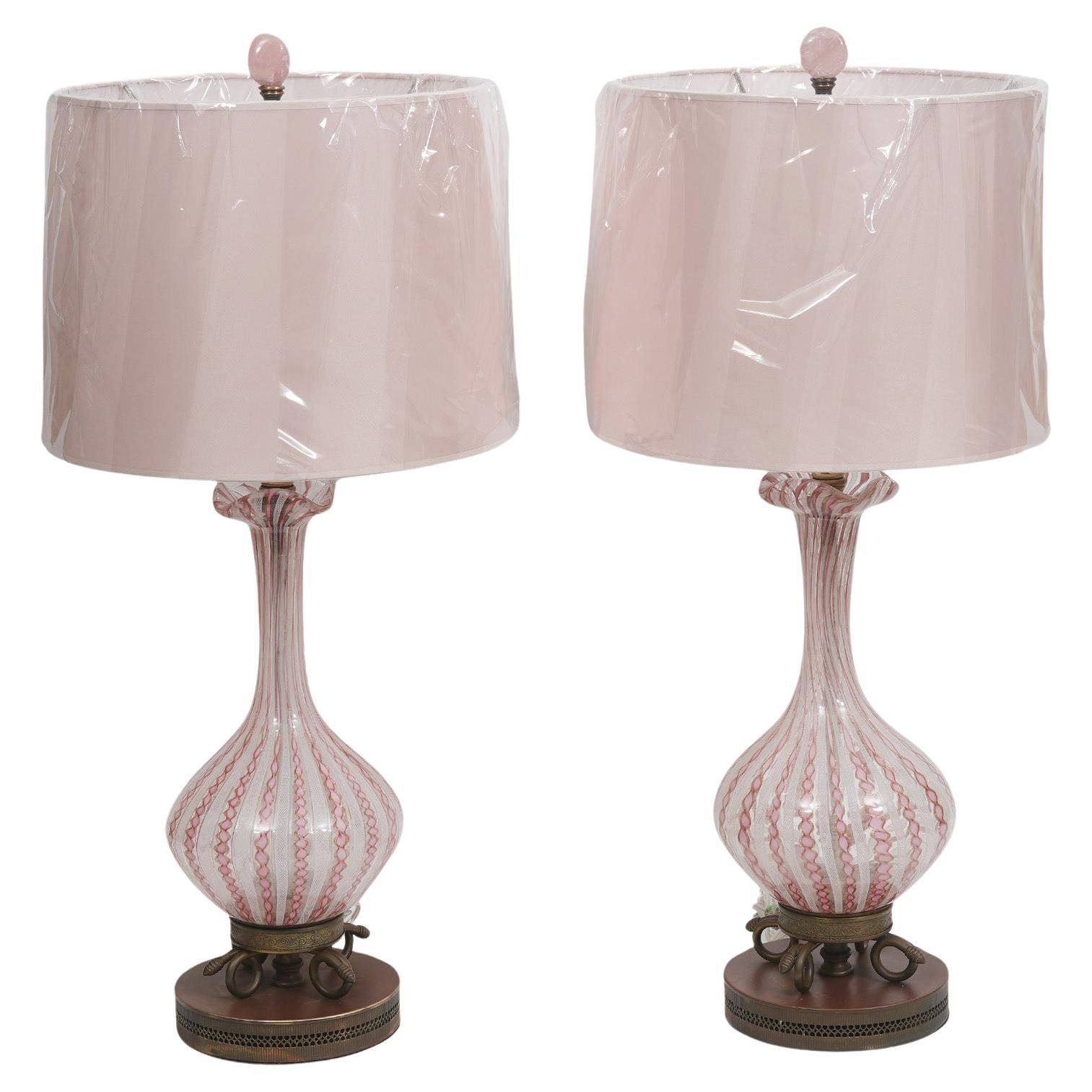 Pair of Vintage Italian Glass Lamps For Sale