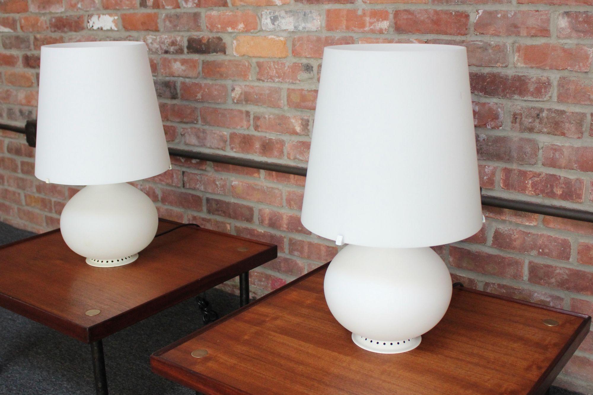 Mid-20th Century Pair of Vintage Italian Glass Table Lamps by Max Ingrand for Fontana Arte