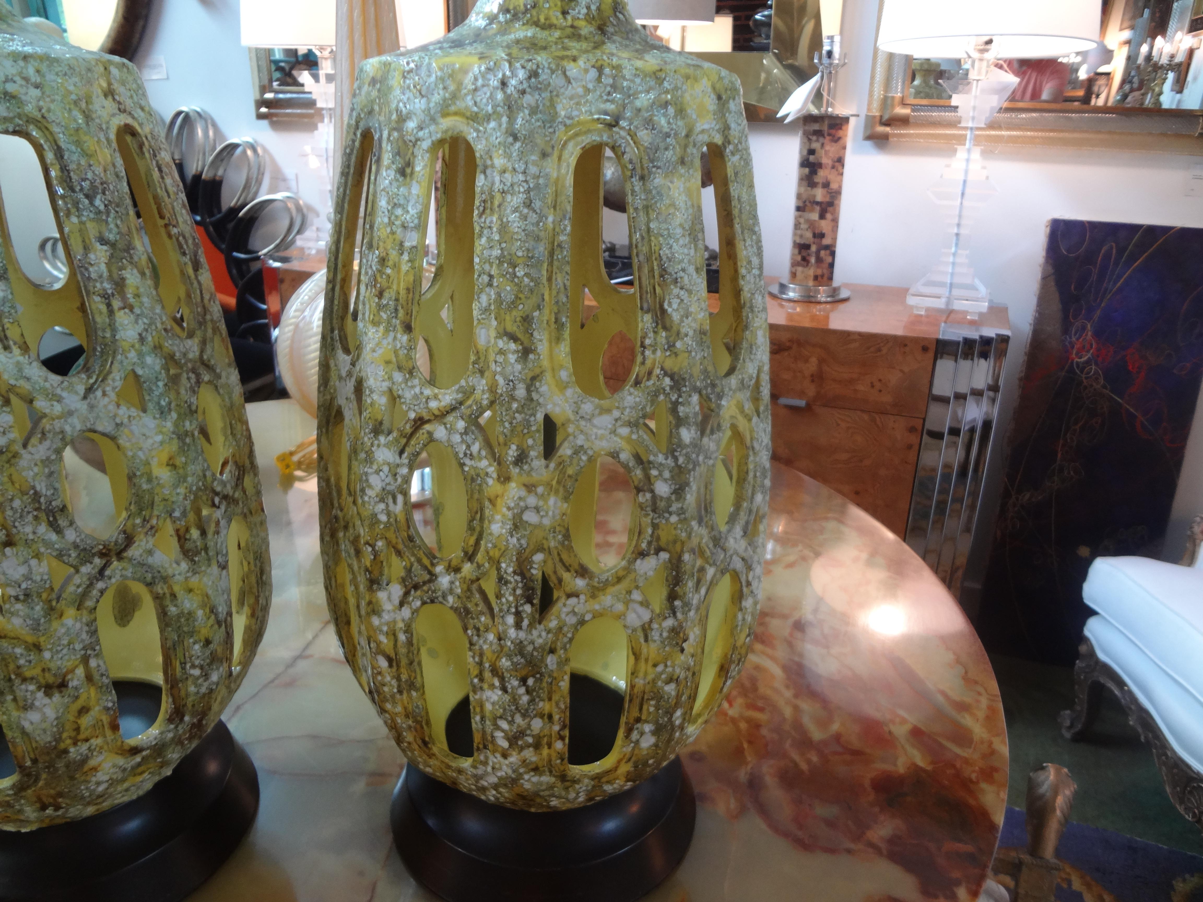 Hollywood Regency Pair of Vintage Italian Glazed Ceramic Lamps, Marbro Attributed