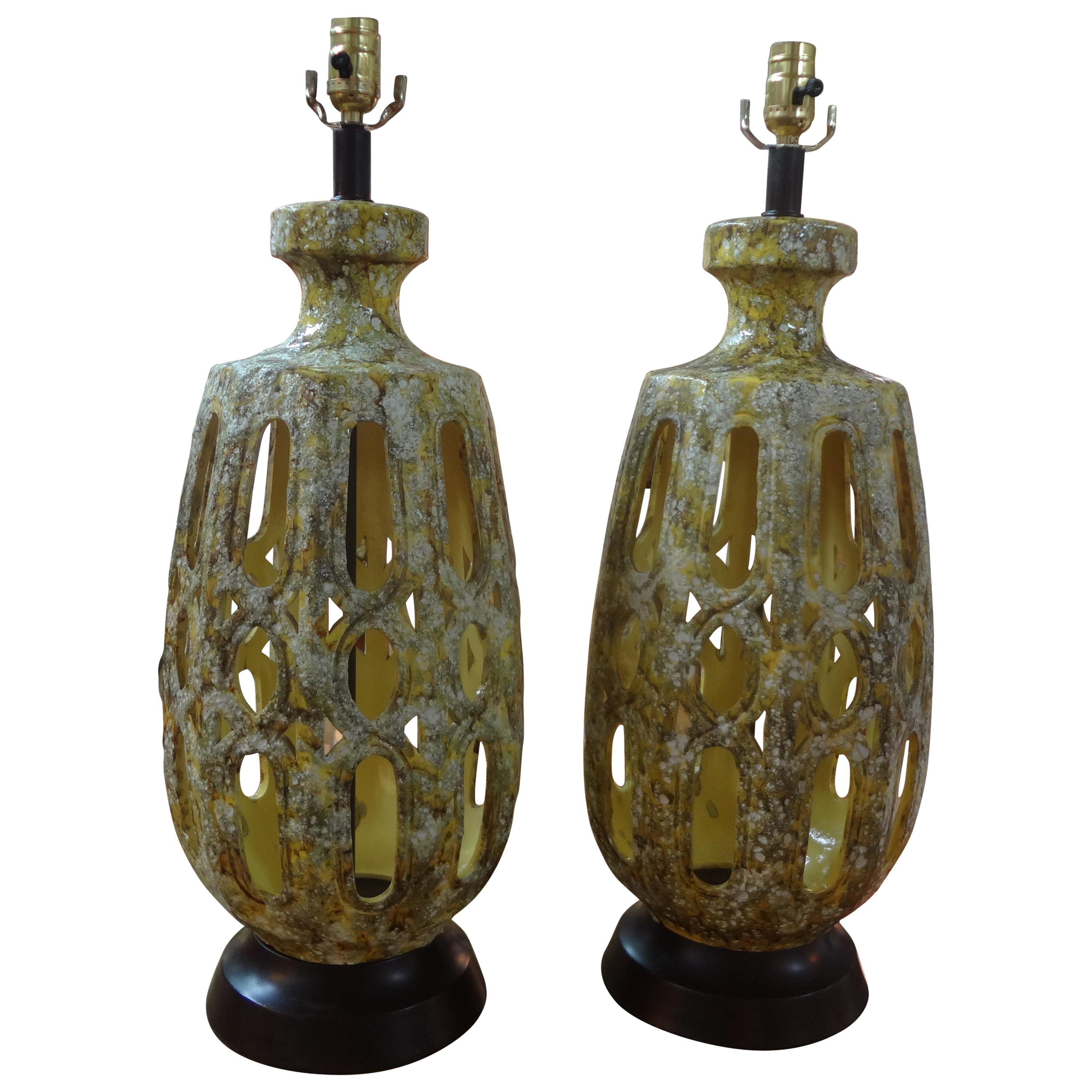 Pair Of Vintage Italian Glazed Ceramic Lamps Marbro Attributed For Pair Of Vintage Italian Glazed Ceramic Lamps Marbro Attributed For At 1stdibs