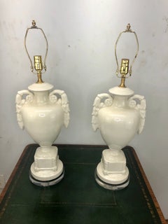 Pair of Vintage Italian Glazed Ceramic Urn Lamps