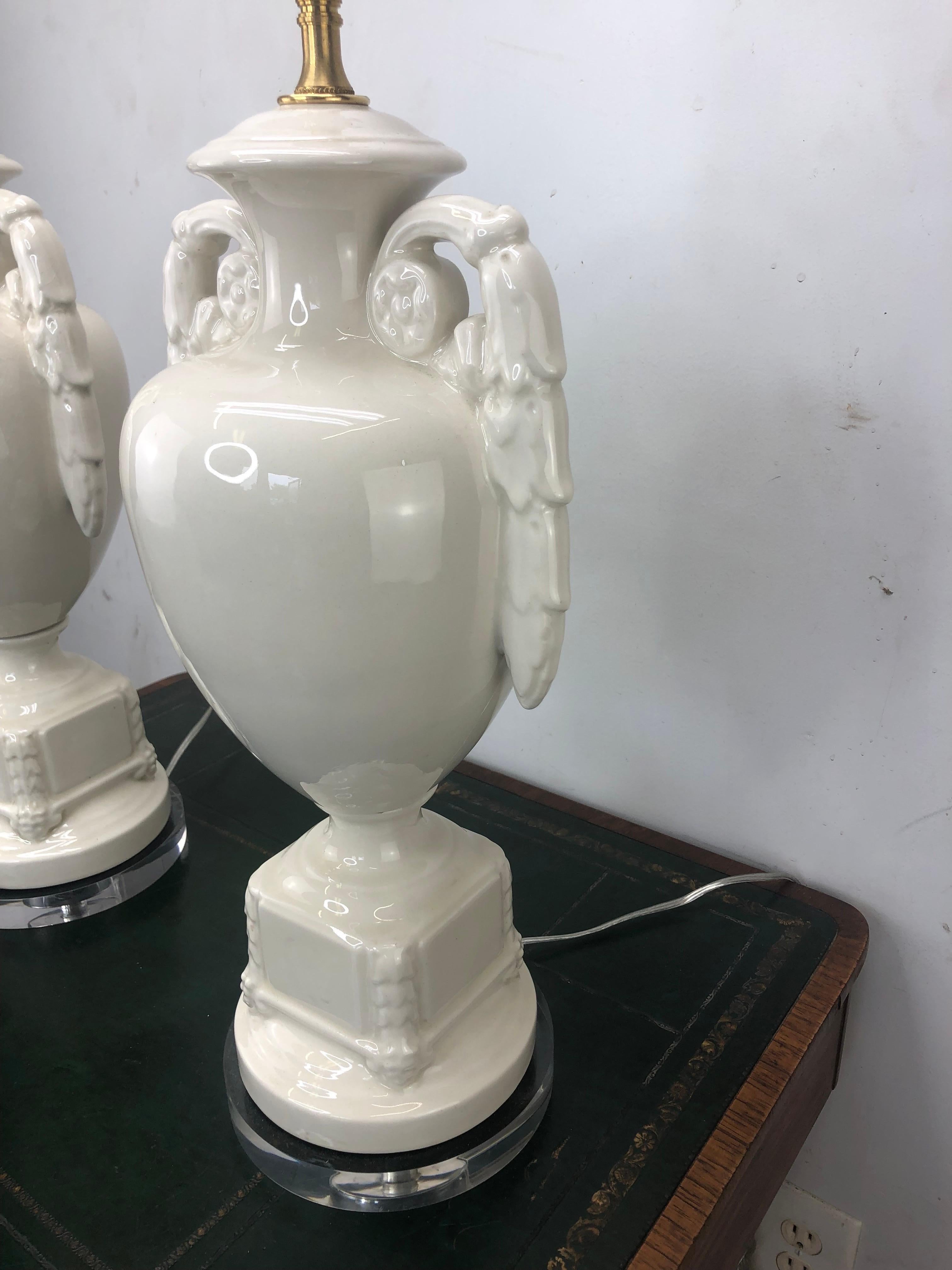 Mid-20th Century Pair of Vintage Italian Glazed Ceramic Urn Lamps For Sale