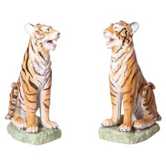 Pair of Vintage Italian Glazed Earthenware Tigers