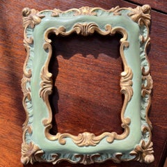Pair of Vintage Italian Green and Gilt Carved Wood Picture Frames, 20th Century