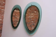 Pair of Vintage Italian Green Glass Teardrop Form Wall Mirrors by Cristal Arte