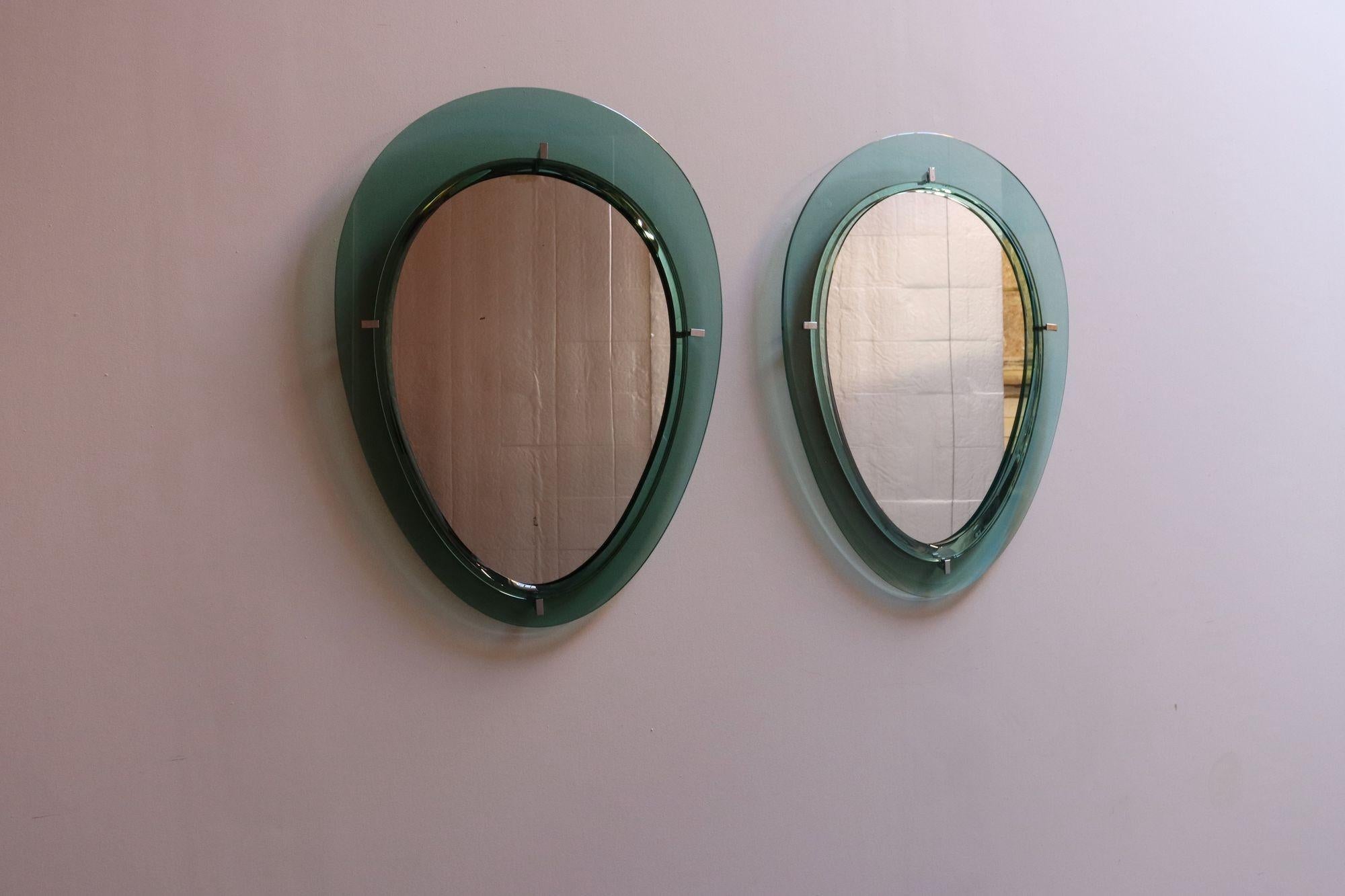 Paar italienische grüne Vintage-Wandspiegel aus grünem Glas in Tropfenform von Cristal Arte im Angebot 14