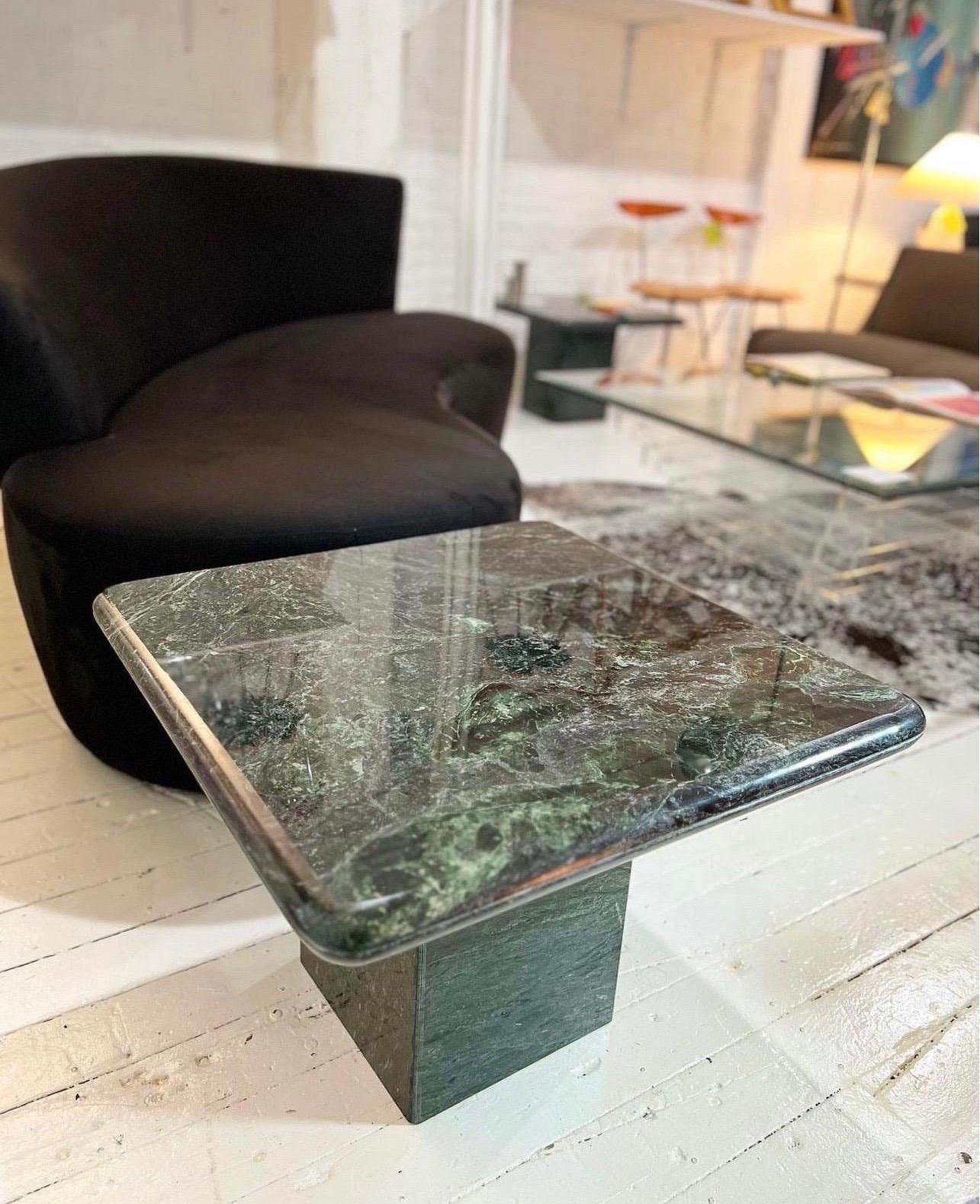 Post-Modern Pair of Vintage Italian Green Marble End Tables or Coffee Tables