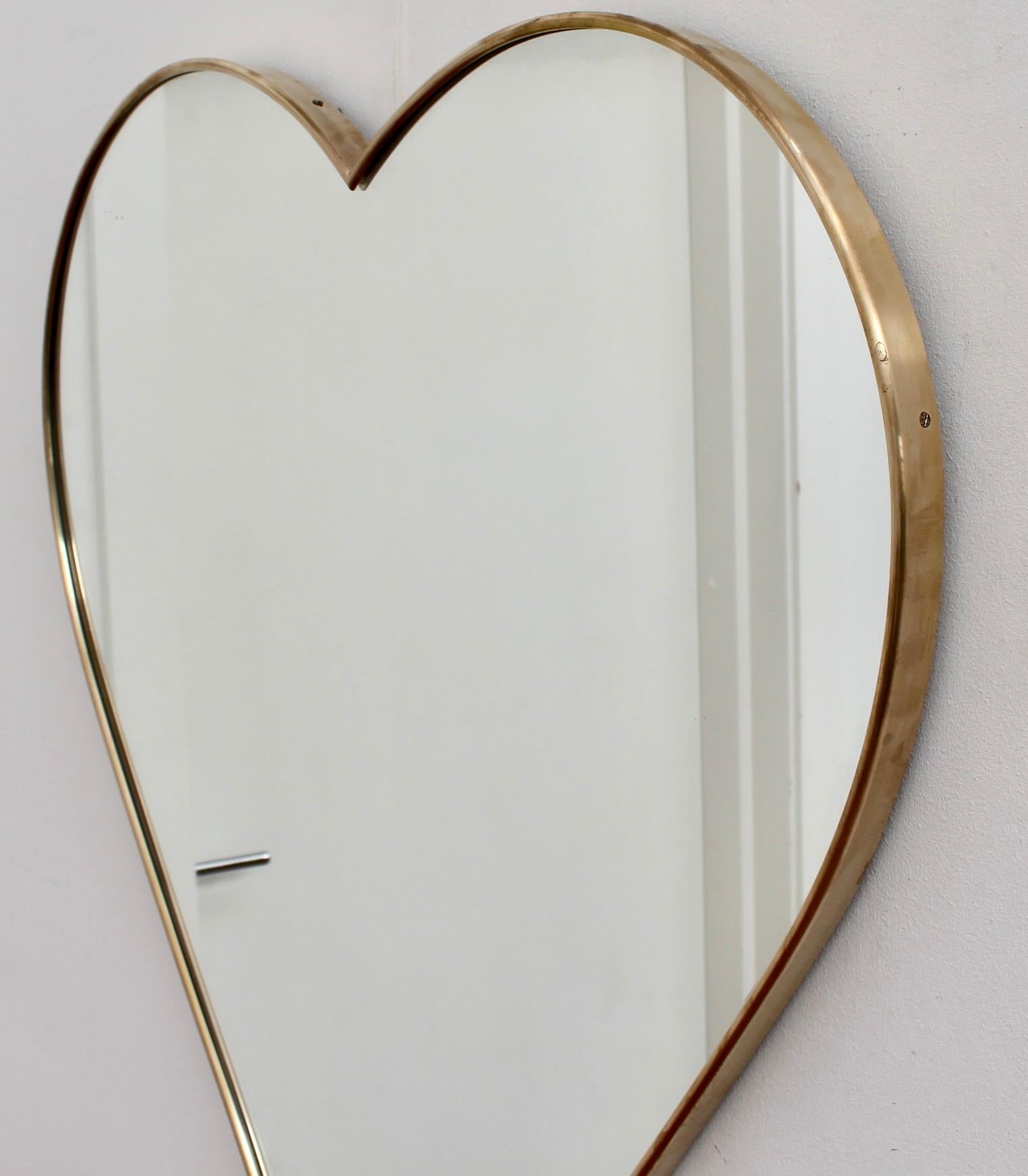 Pair of Vintage Italian Heart-Shaped Wall Mirrors with Brass Frames, c. 1960s 4