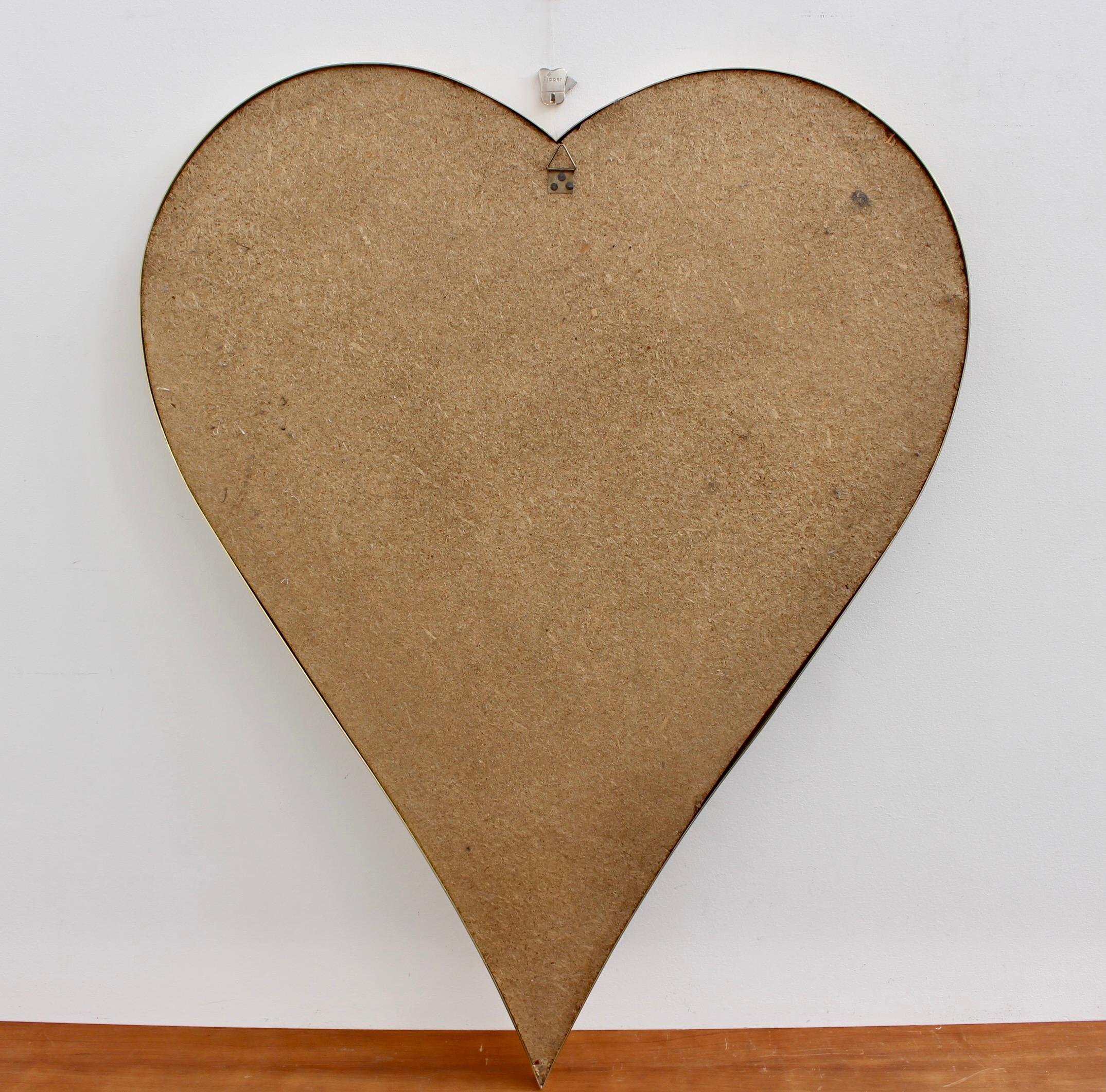 Pair of Vintage Italian Heart-Shaped Wall Mirrors with Brass Frames, c. 1960s 7