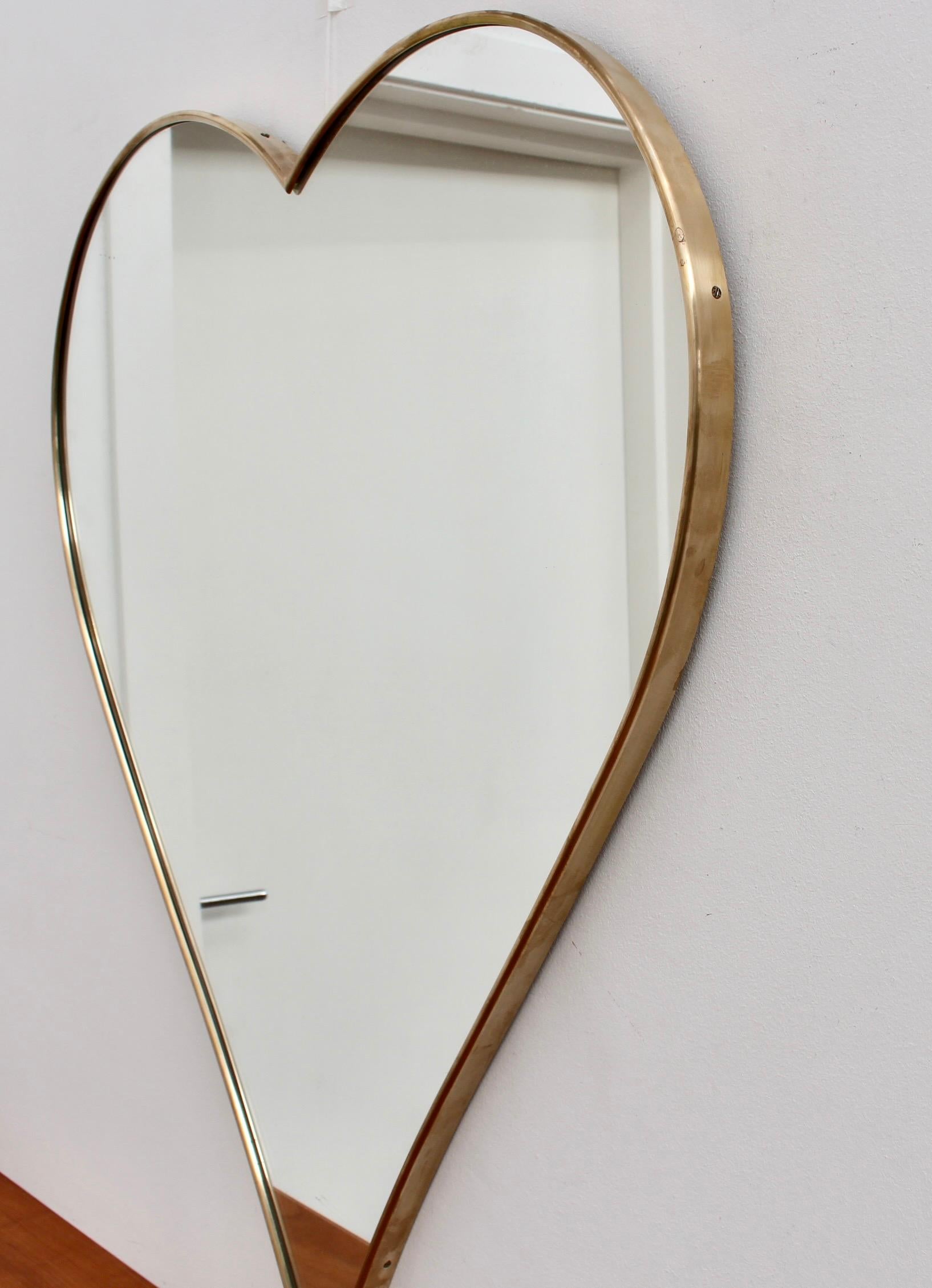 Pair of Vintage Italian Heart-Shaped Wall Mirrors with Brass Frames, c. 1960s 3