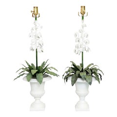 Pair of Retro Italian Iron Floral Lamps