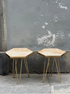 Coppia di tavoli italiani vintage in onice verde giada e ottone, 1980