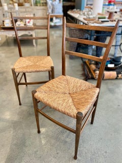 Pair of Vintage Italian Ladderback Chairs w/ Original Rush Seats
