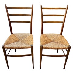 Pair of Vintage Italian Ladderback Chairs w/ Original Rush Seats