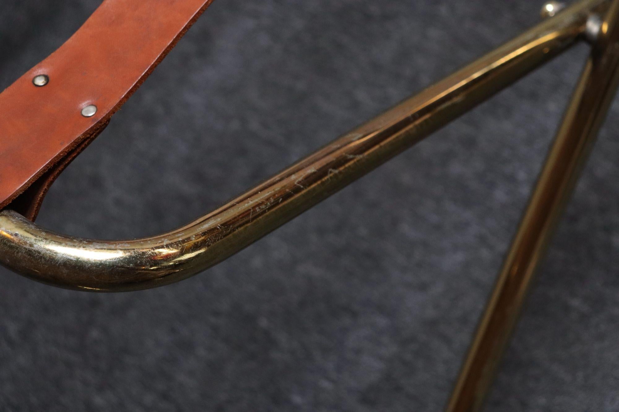 Pair of Vintage Italian Leather and Brass Foldable Portavaligie / Luggage Stands For Sale 8