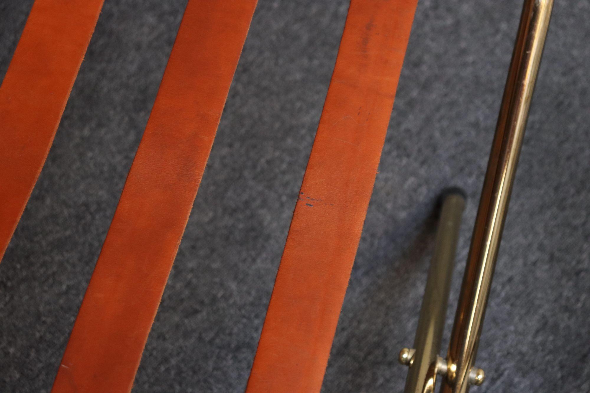 Pair of Vintage Italian Leather and Brass Foldable Portavaligie / Luggage Stands For Sale 10