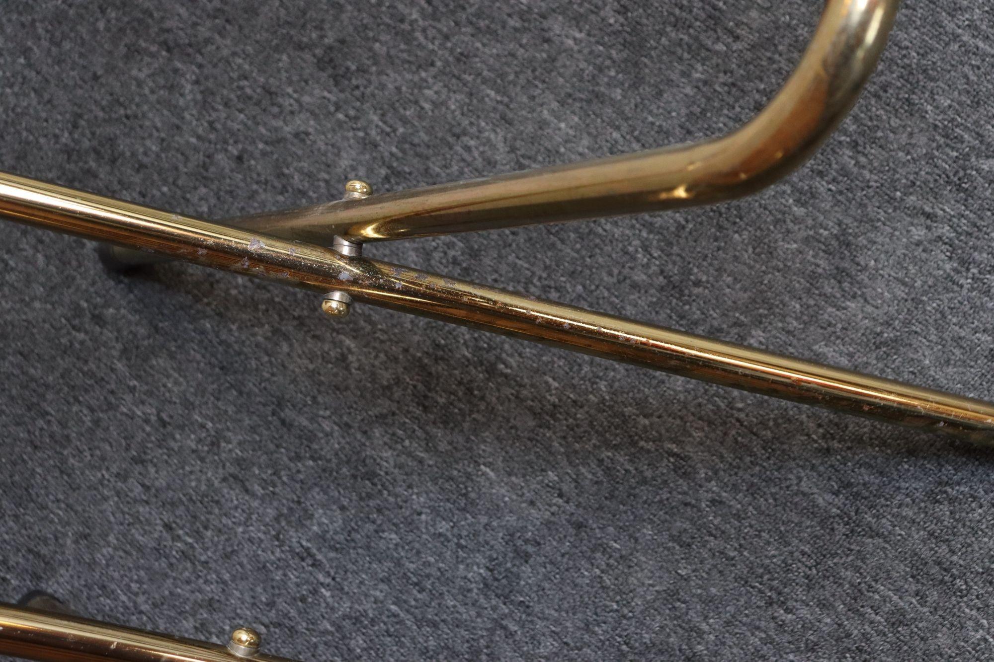 Pair of Vintage Italian Leather and Brass Foldable Portavaligie / Luggage Stands For Sale 14