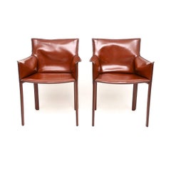 Par de sillones vintage italianos de cuero, diseñados por Enrico Pellizzoni