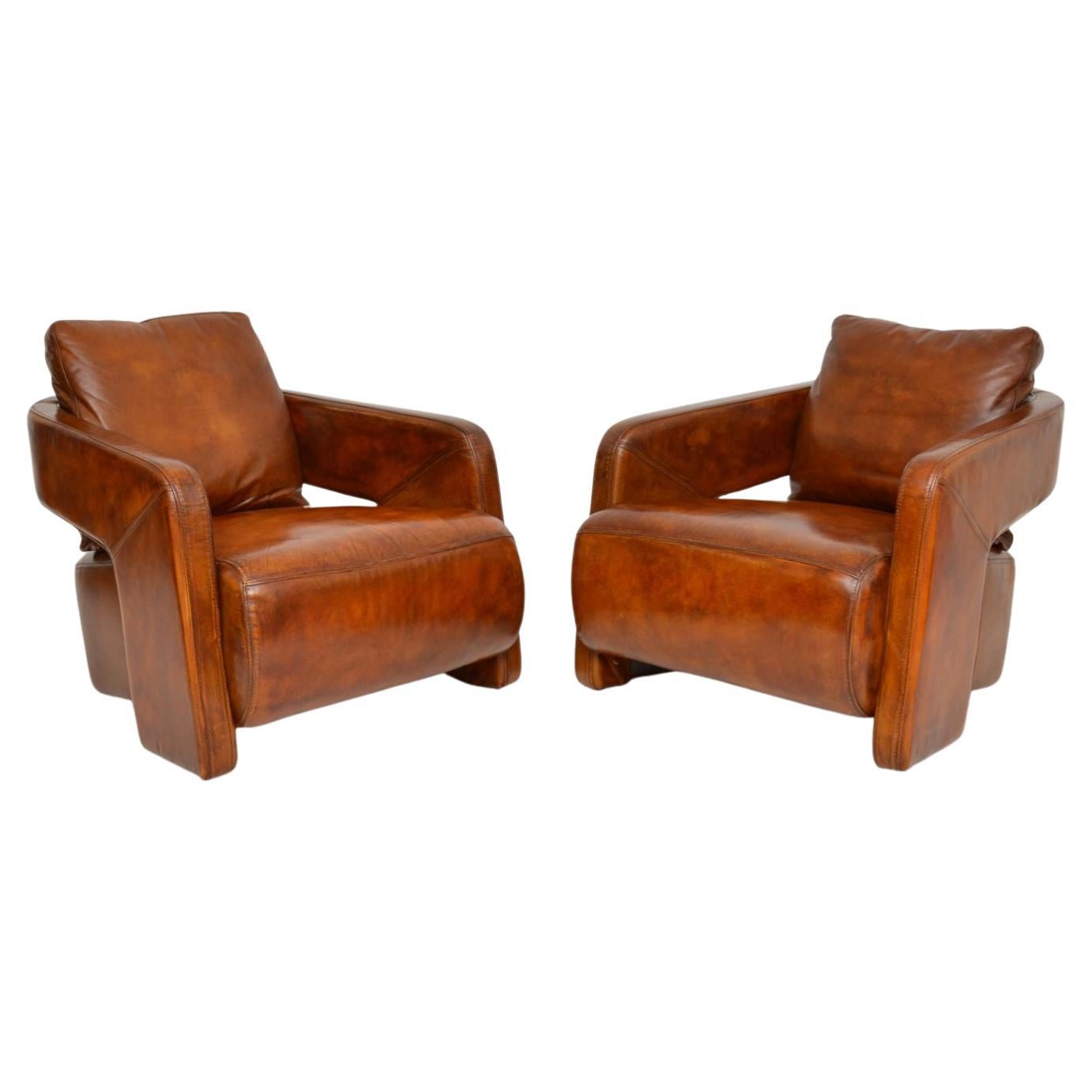 Pair of Vintage English Leather Armchairs at 1stDibs